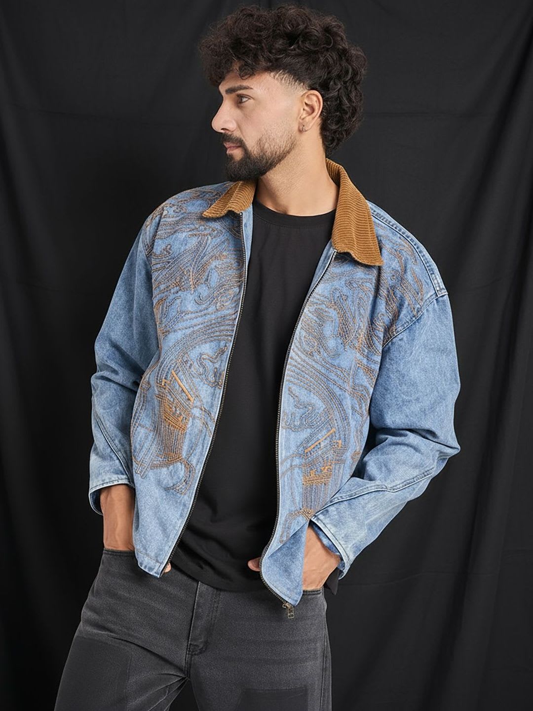 FUGAZEE Men Denim Jacket with Embroidered - default view