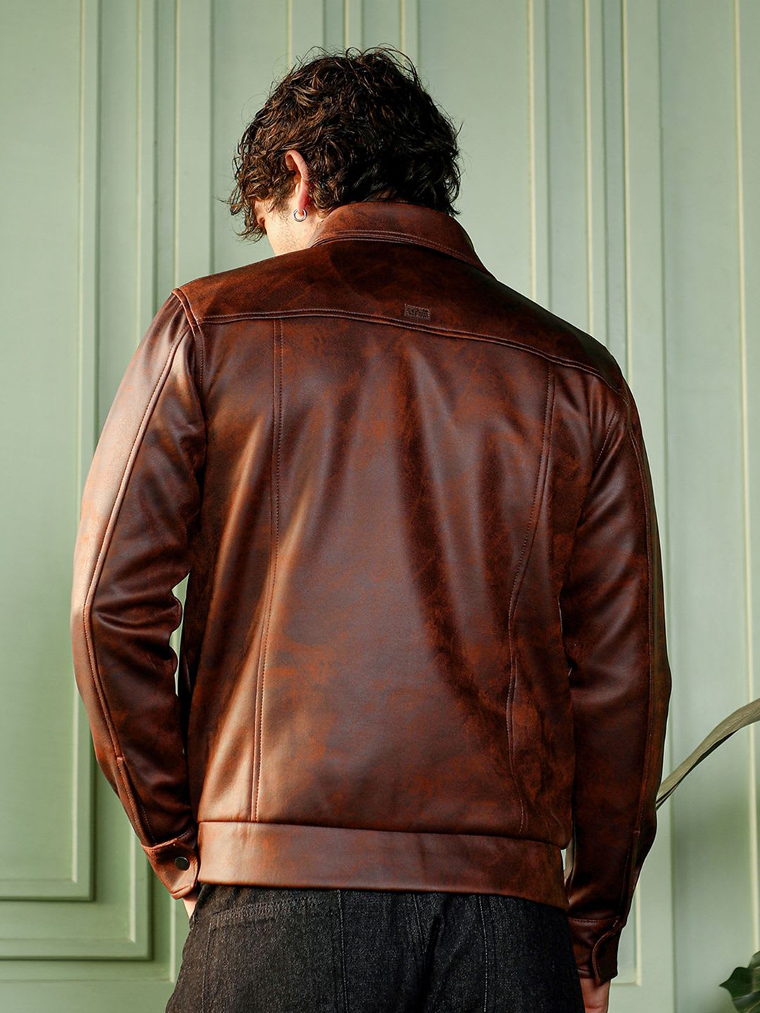 CAHOOT Abstract Leather Utility Jacket - left view