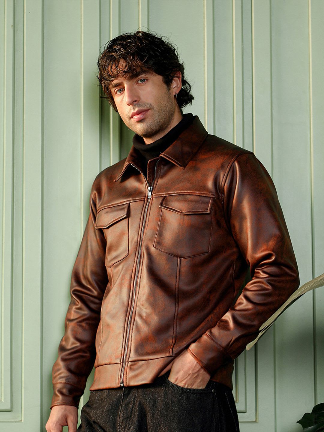 CAHOOT Abstract Leather Utility Jacket - right view