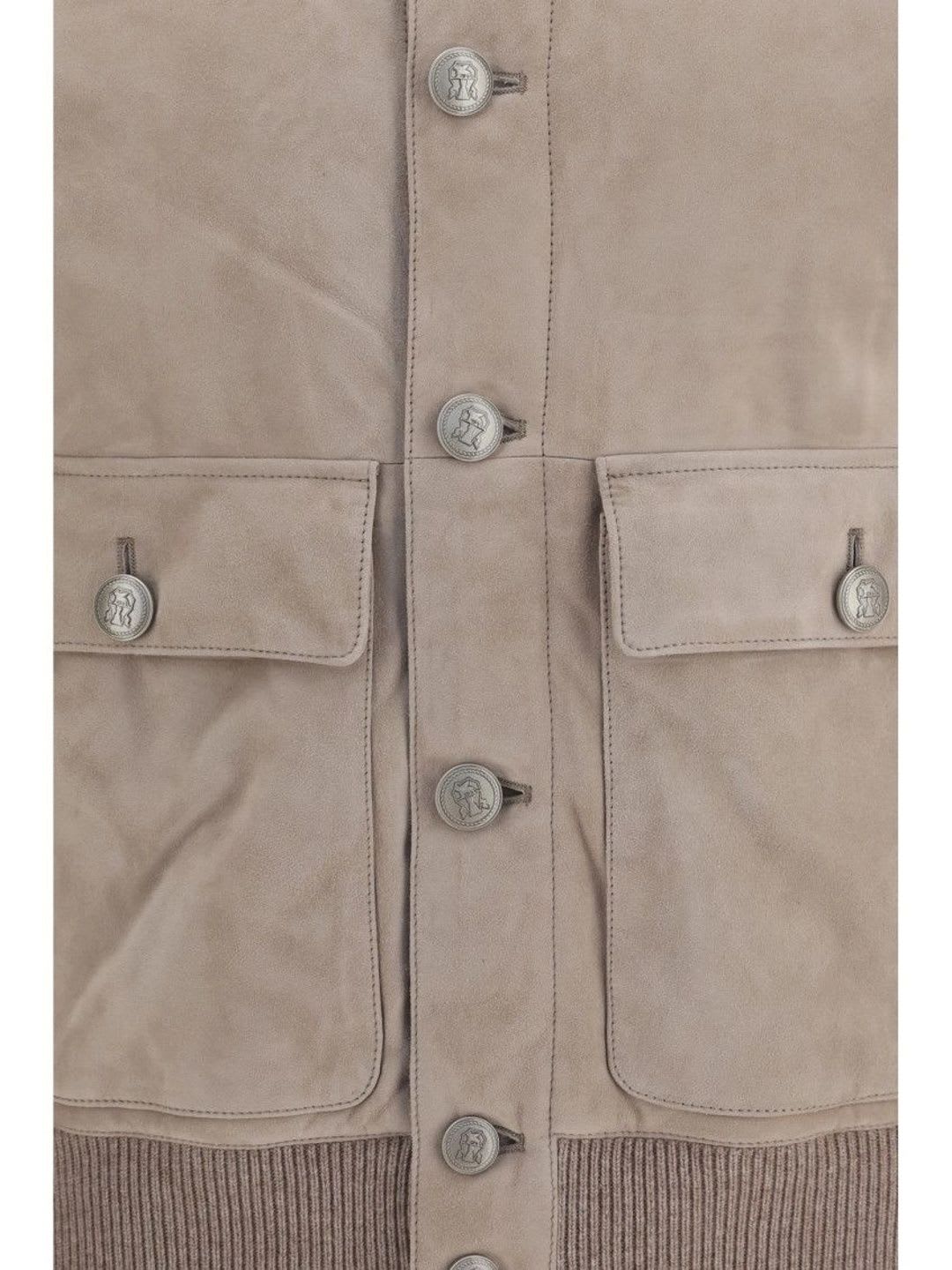 Brunello Cucinelli Men Colourblocked Leather Bomber Jacket - back view