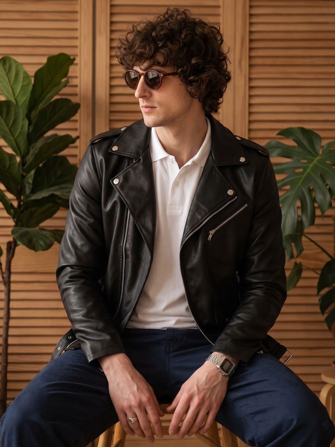 Leather Retail Men Outdoor Biker Jacket - default view