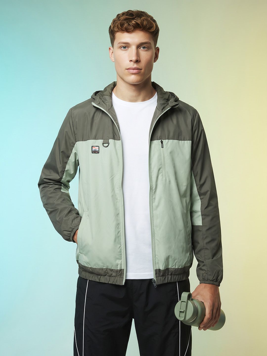 HRX by Hrithik Roshan Rapid-Dry Hooded Colourblocked Jacket - default view