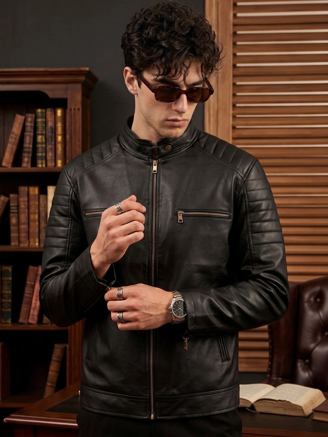 Leather Retail Men Outdoor Biker Jacket - default view