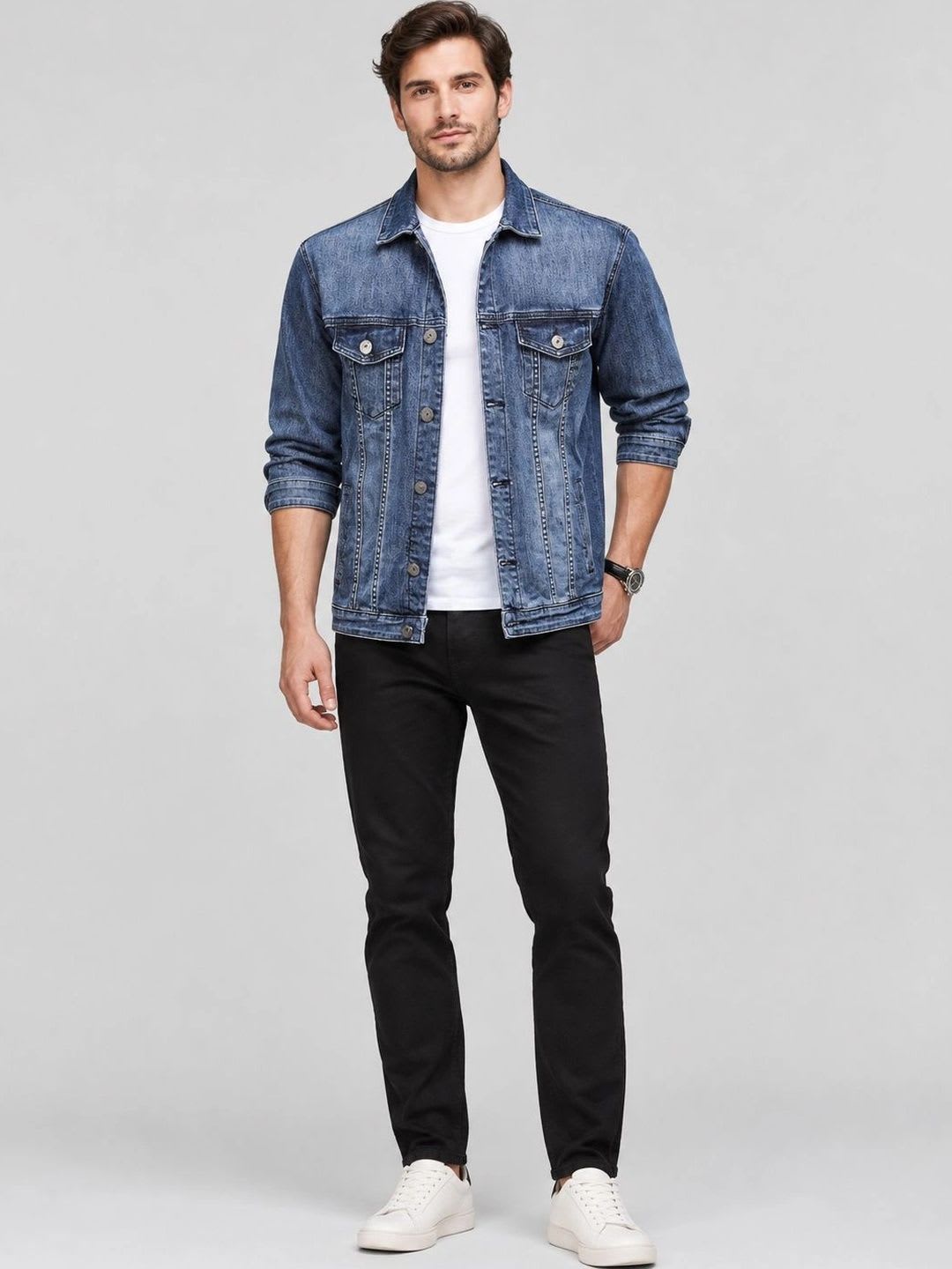 Suo Men Denim Jacket - right view