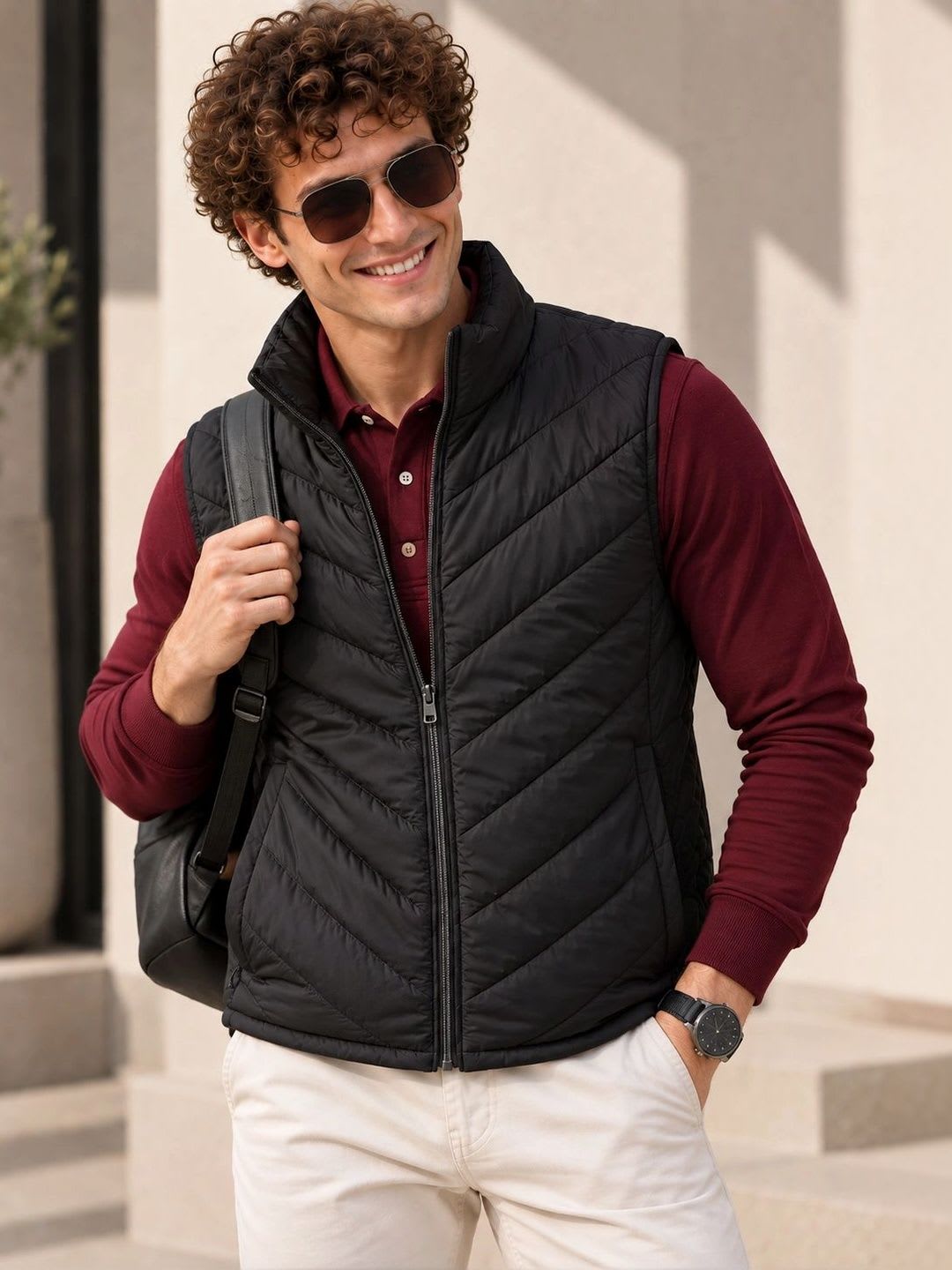 Davno Men Lightweight Zip closure Sleeveless Jacket - default view