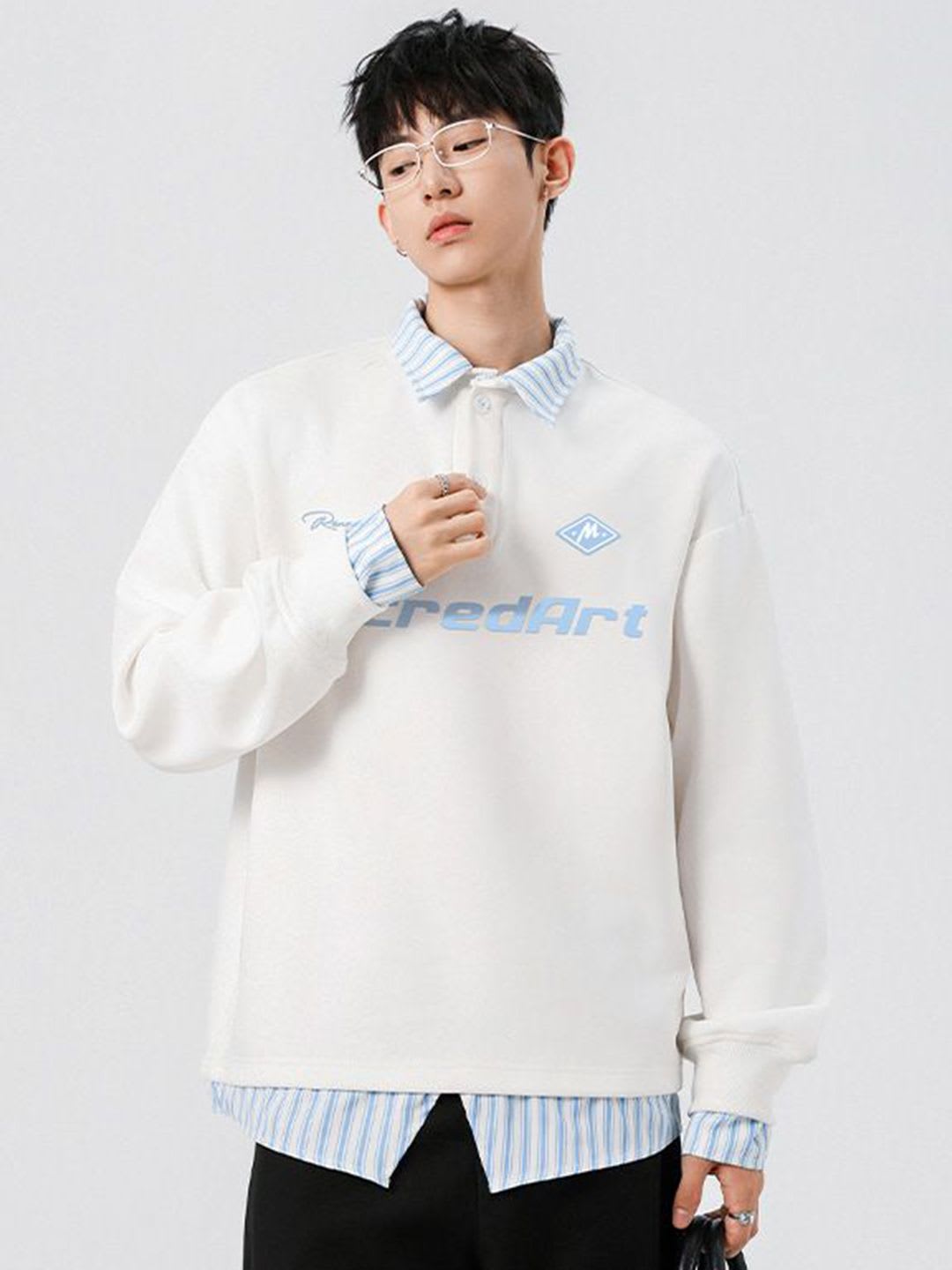 StyleCast x Revolte Men Printed Shirt Collar Long Sleeves Sweatshirt - left view