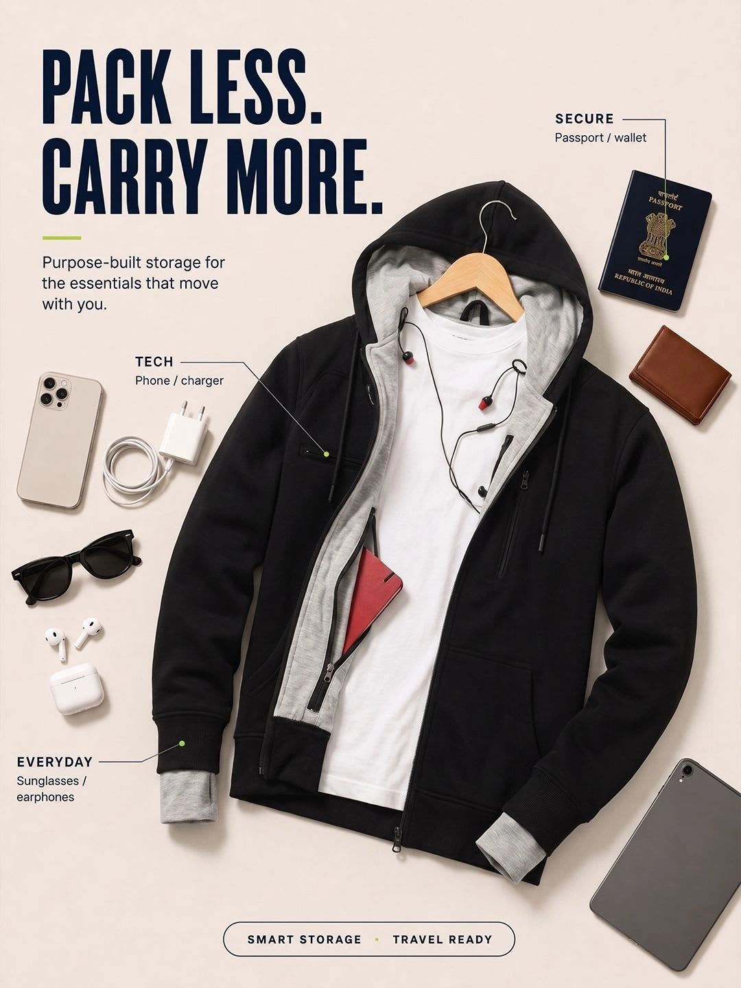 Nobero Men Multi-Feature Travel Hoodie - right view