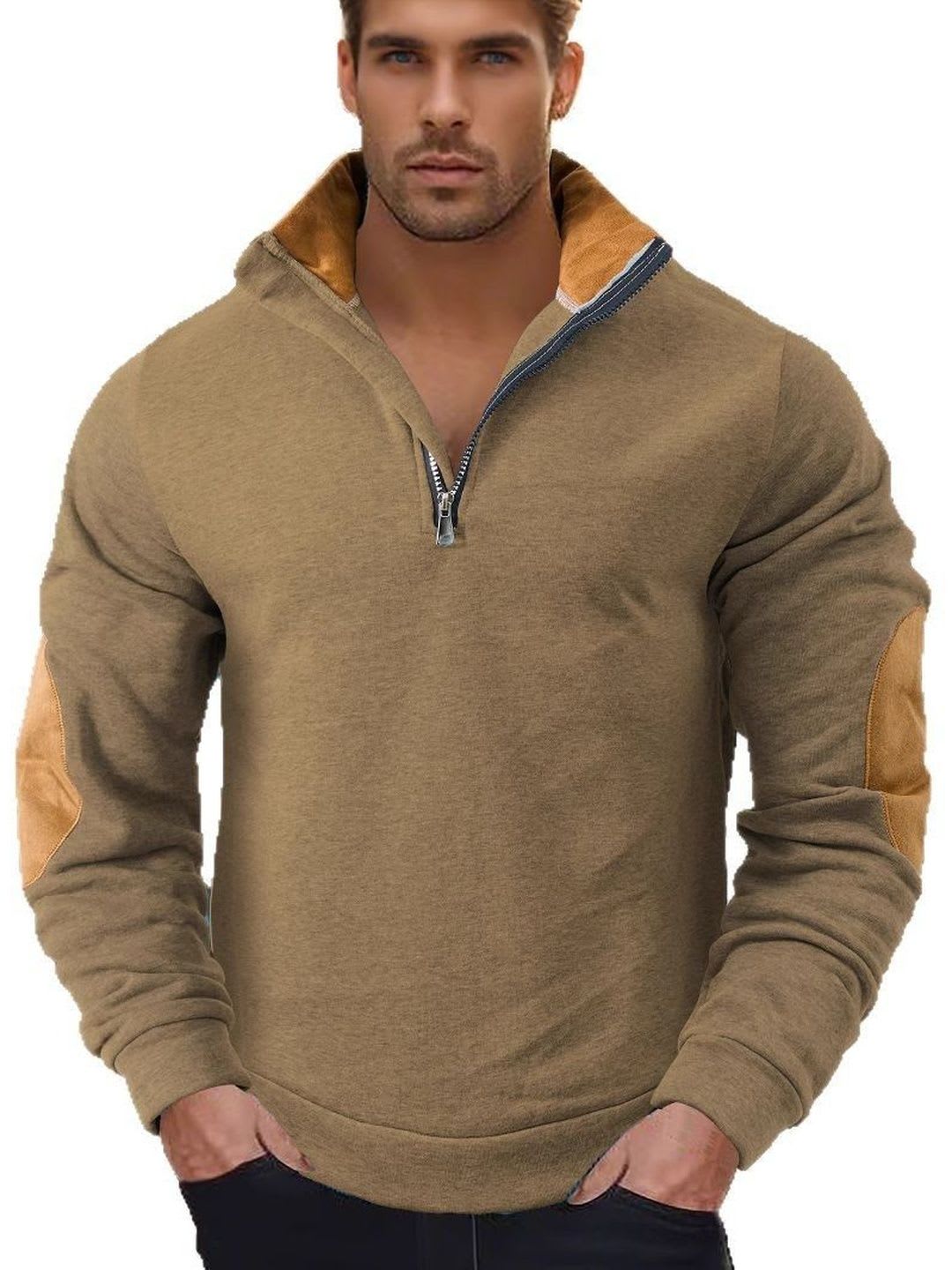 HERE&NOW Men Brown High Neck Solid Sweatshirt - default view