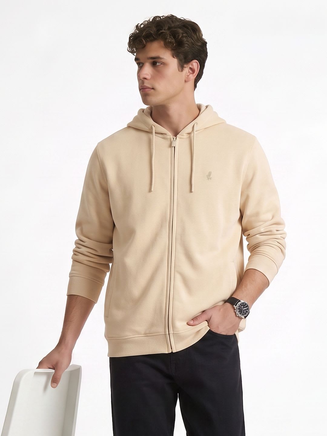 Peter England Hooded Front-Open Sweatshirt - default view