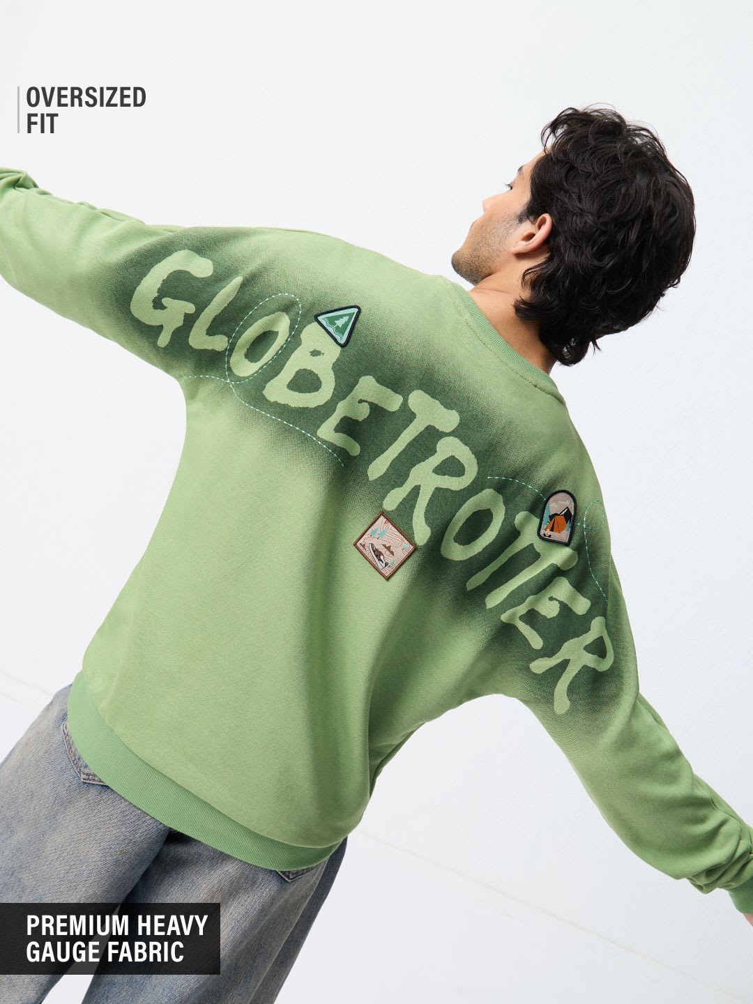 The Souled Store Men Oversized Fit Printed Green Sweatshirts - default view