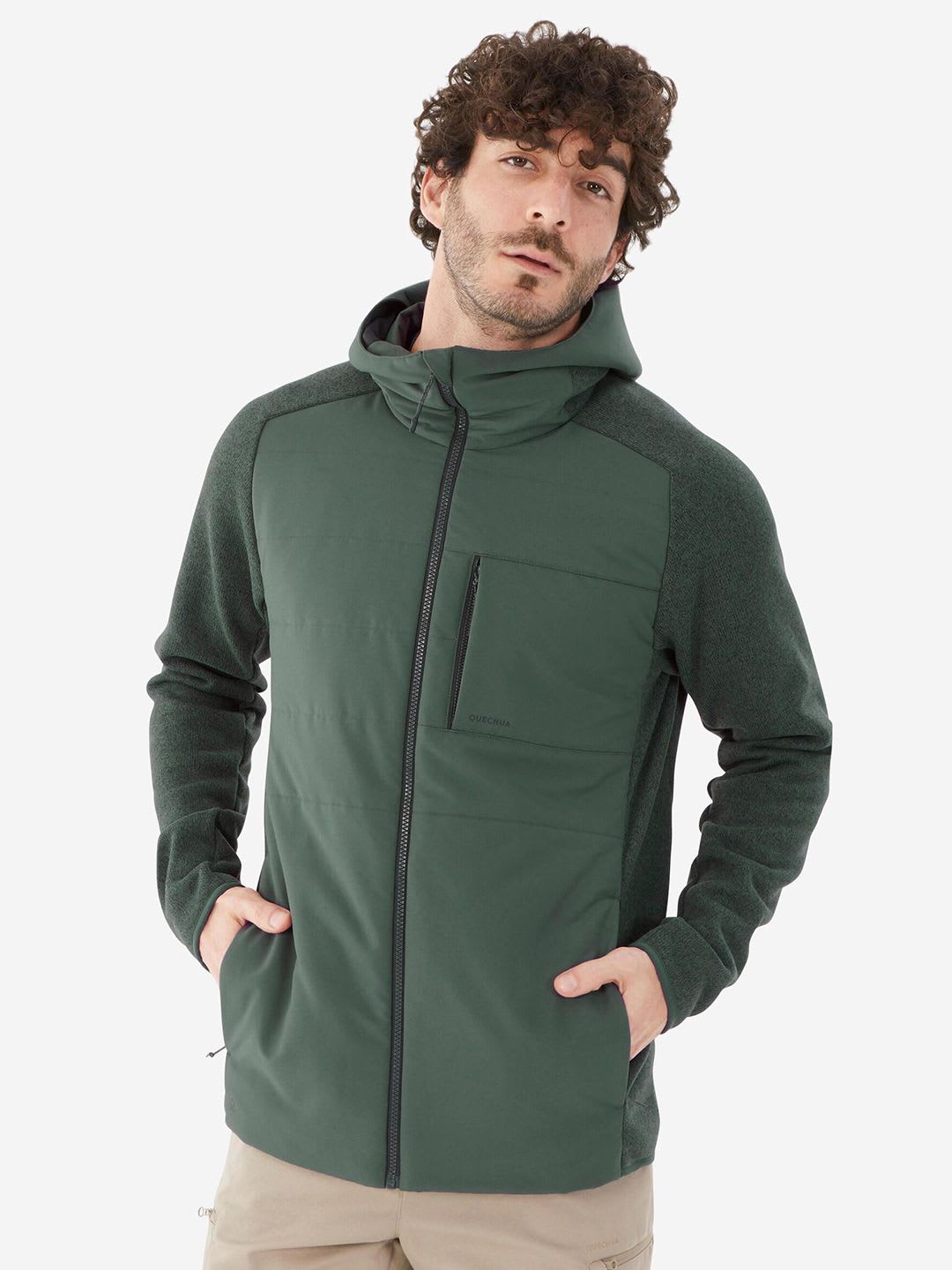 Decathlon Quechua - Men Green NH500 Freedom of Movement Hybrid Hiking Sweatshirt - default view