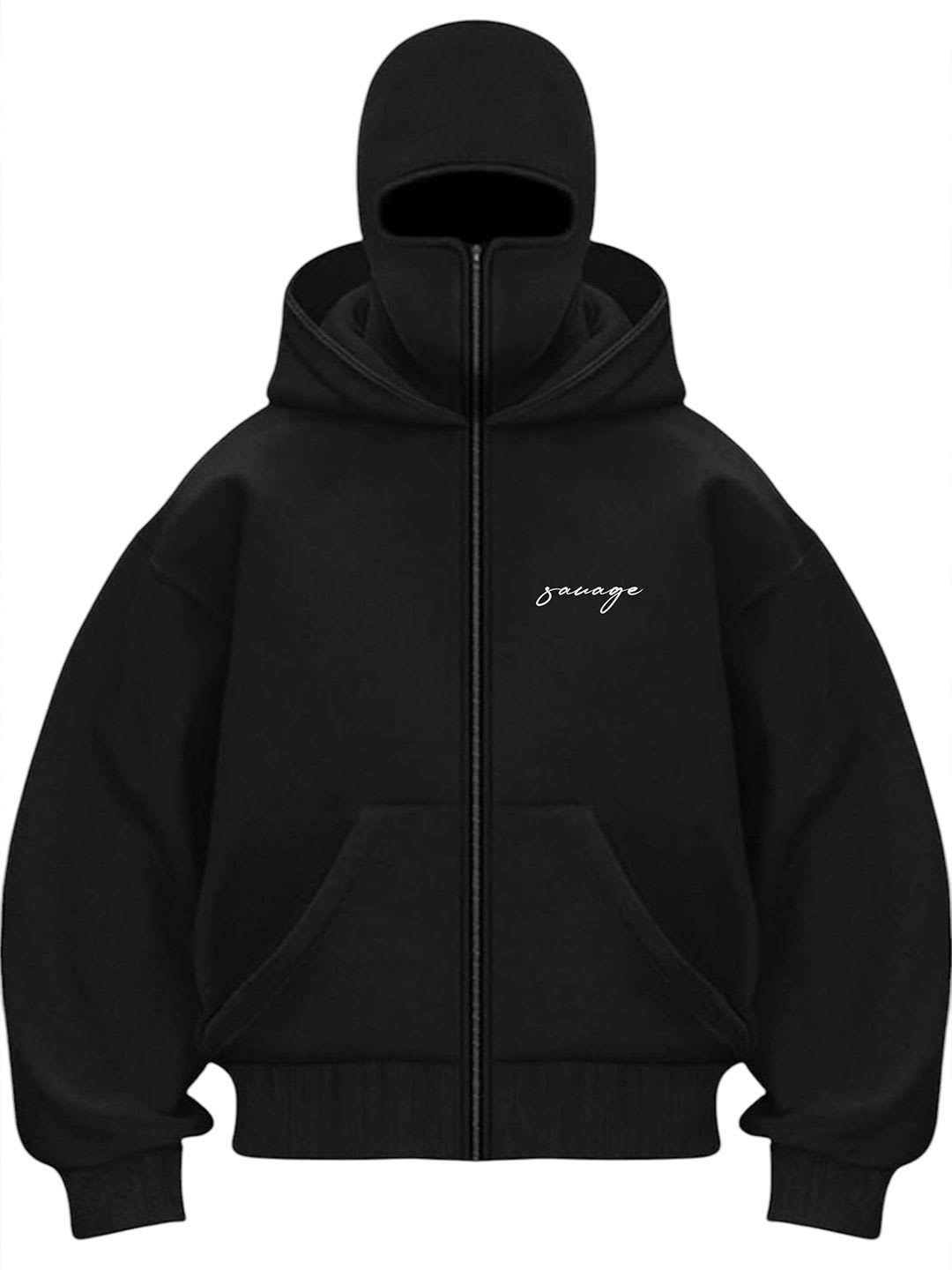 Be Savage Men Balaclava Zipper Face Hooded Sweatshirt - back view