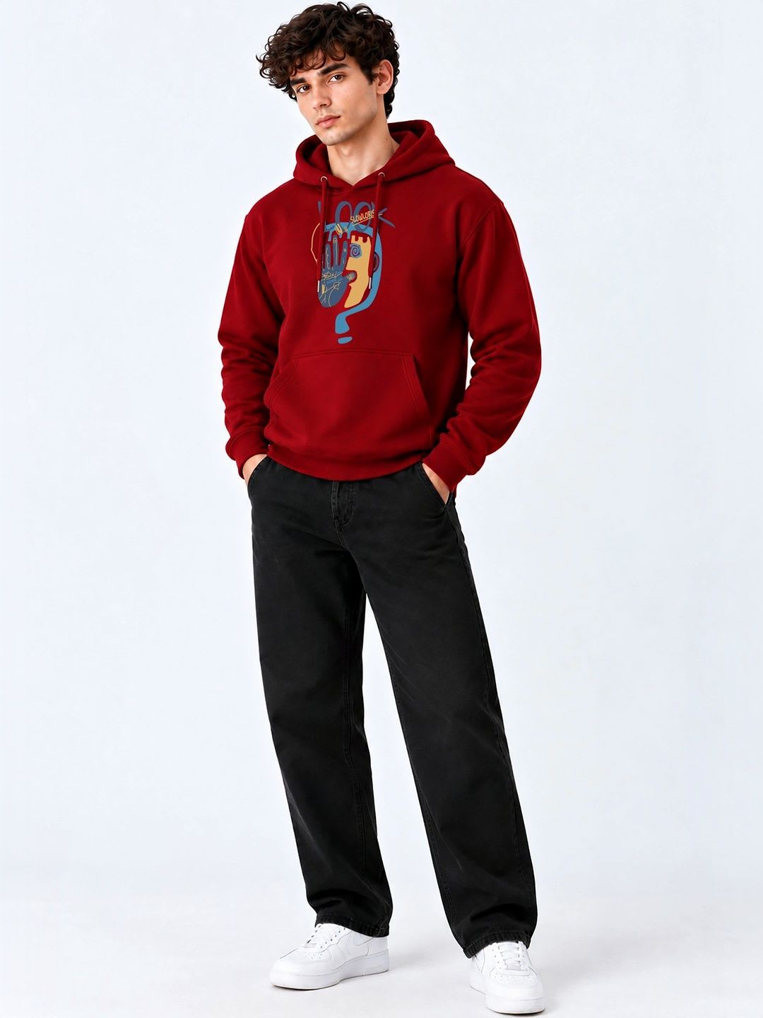 TEEFOX Men Printed Hooded Sweatshirt - left view
