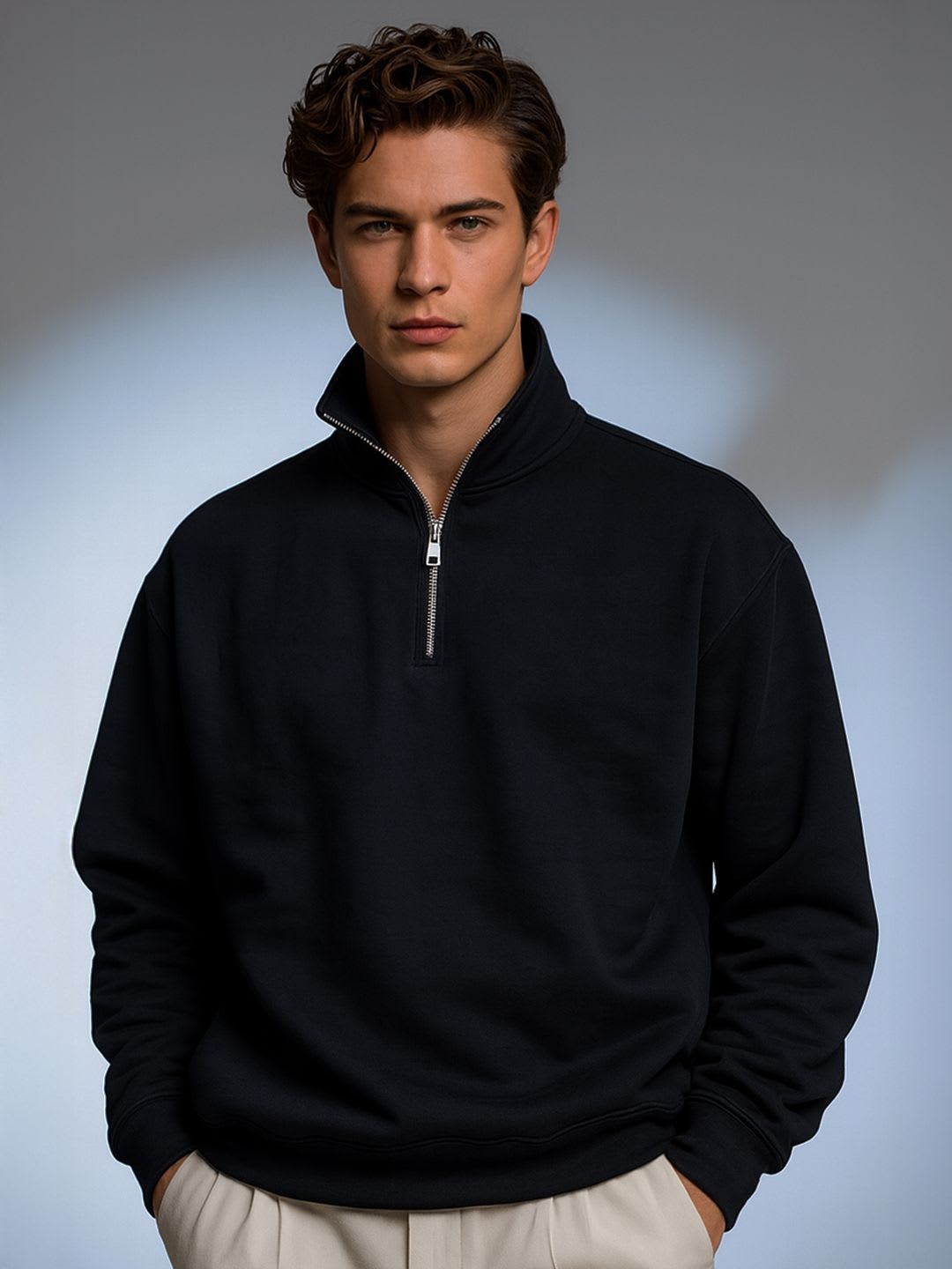 NOBERO Men Mock Neck Solid Sweatshirt - default view