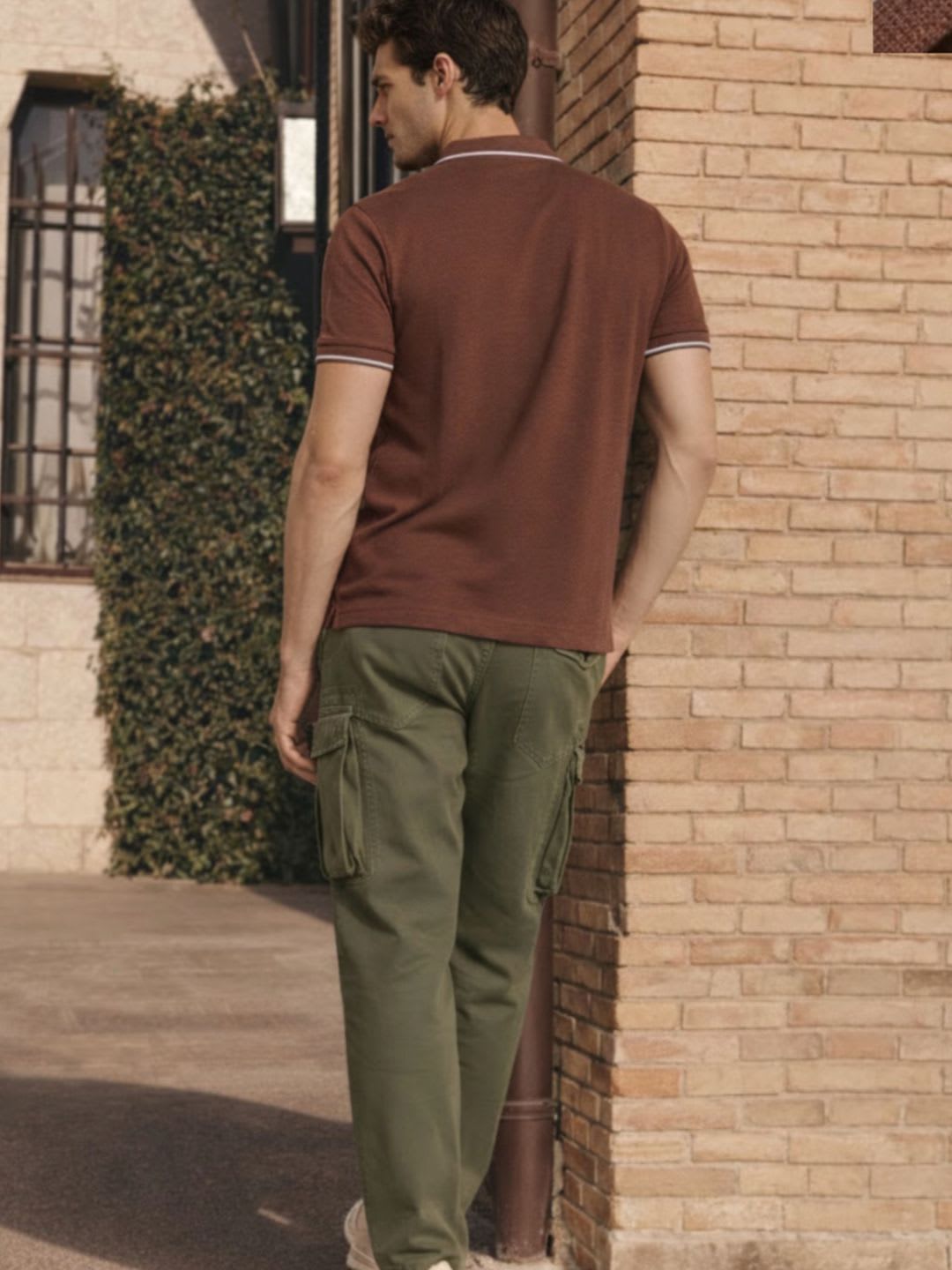 Louis Philippe Jeans Men Slim Fit Collar Tipping & Arm Branding Half Sleeve Casual Tshirt - back view