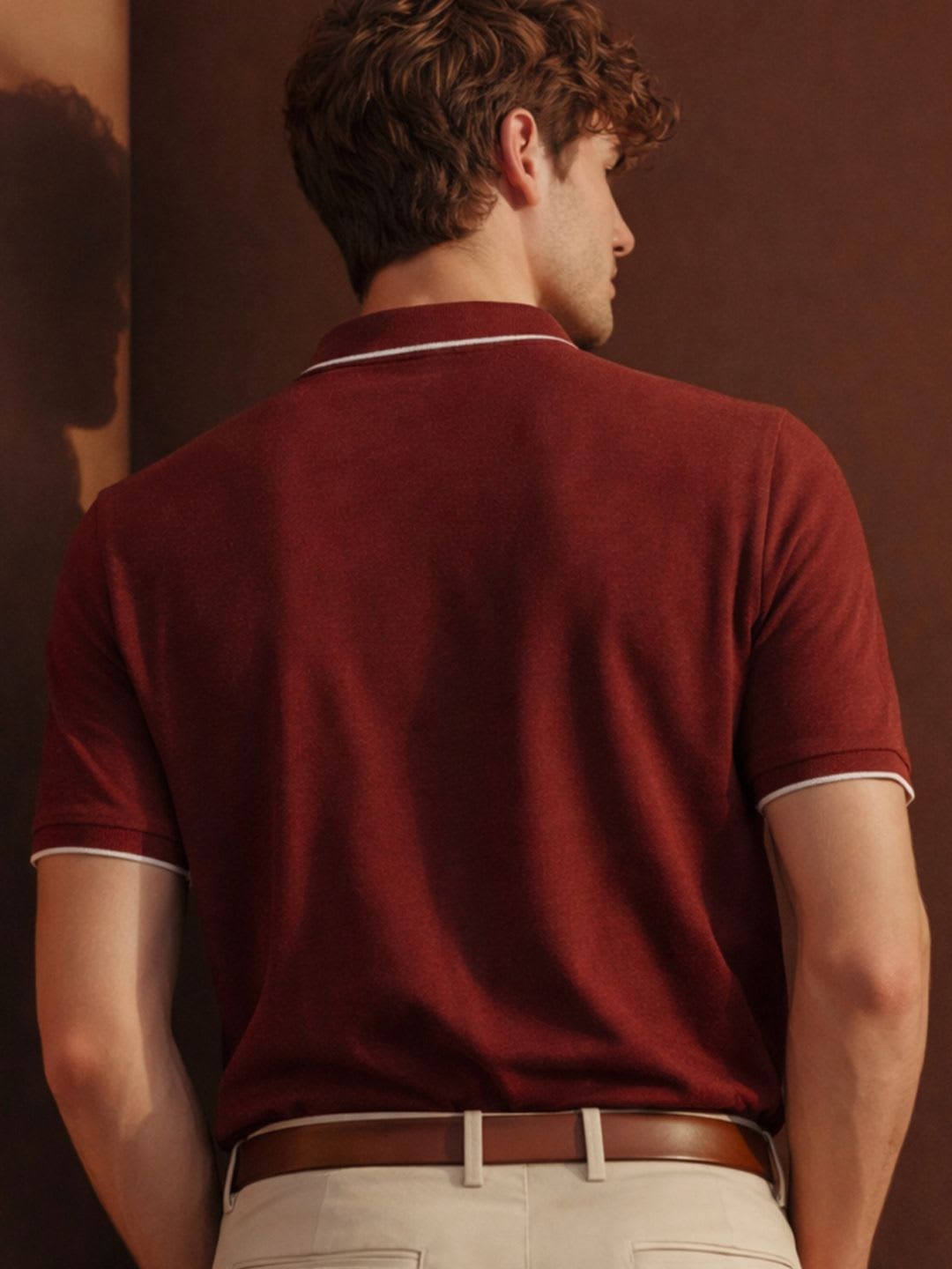 Louis Philippe Jeans Men Slim Fit Collar Tipping & Arm Branding Half Sleeve Casual Tshirt - back view