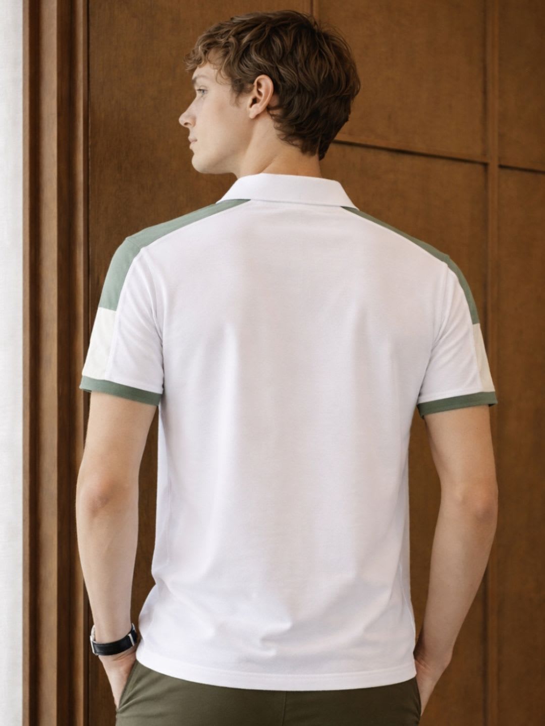 Louis Philippe Jeans Men Slim Fit Shoulder Color Block Half Sleeve Casual Tshirt - back view