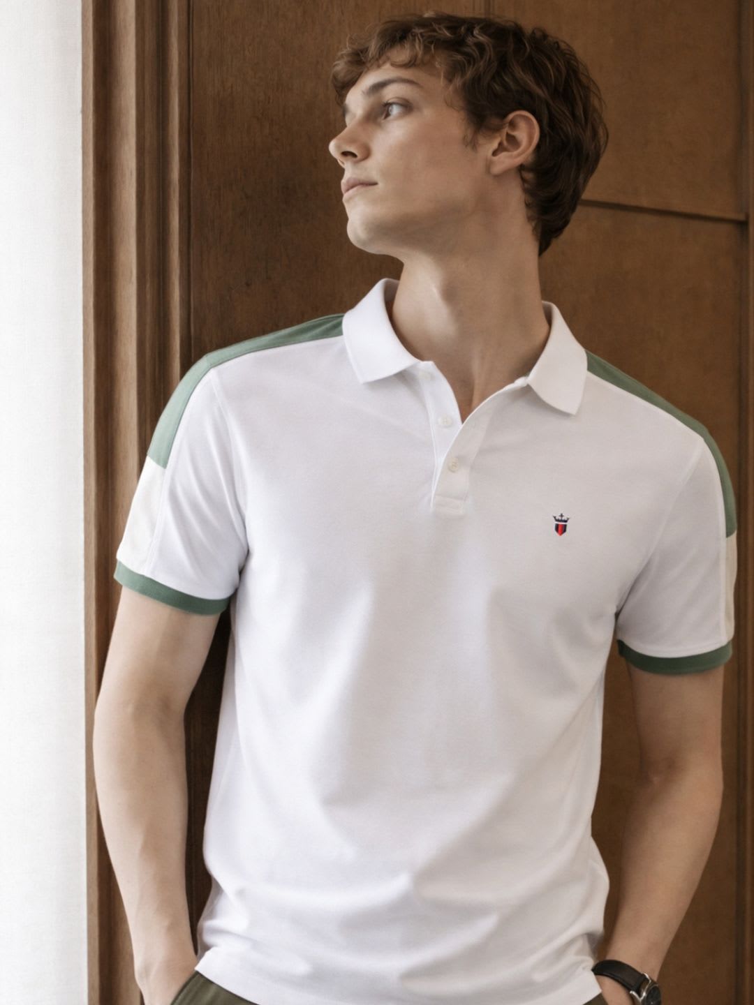 Louis Philippe Jeans Men Slim Fit Shoulder Color Block Half Sleeve Casual Tshirt - left view