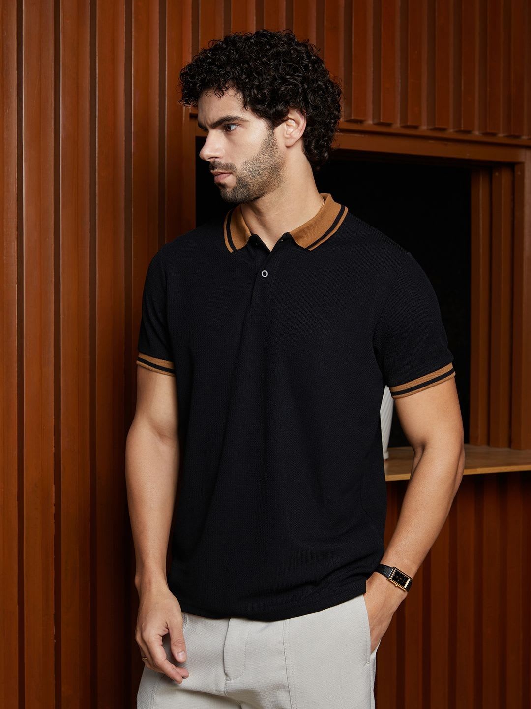 CAHOOT Men Solid Polo Collar Cotton T-shirt - back view