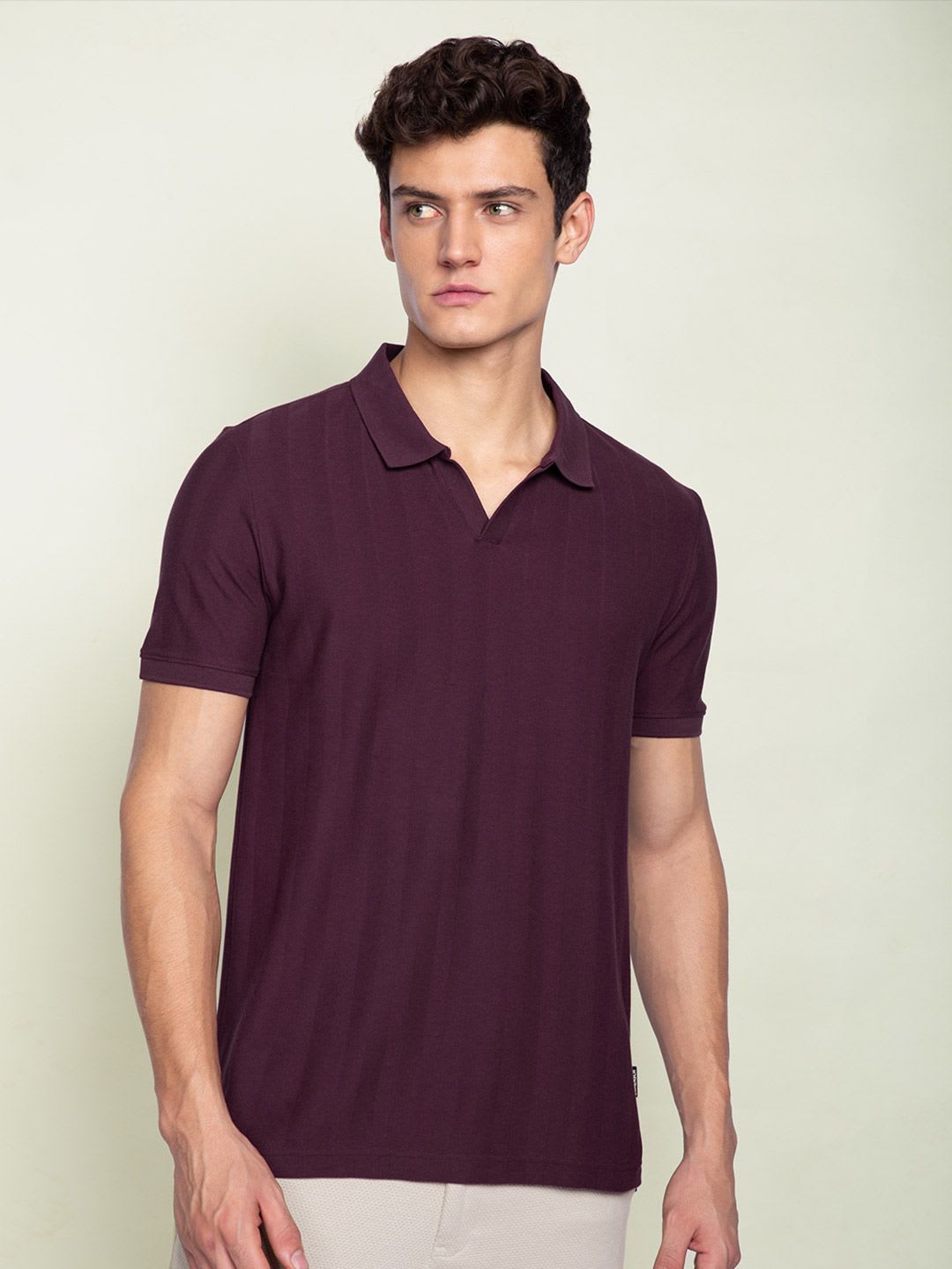 DAMENSCH Statement Johnny Collar Herringbone Texture Polo T-Shirts - right view