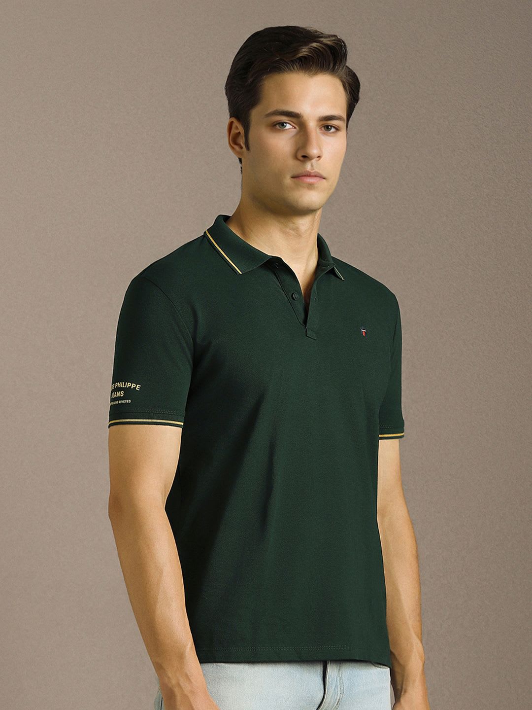 Louis Philippe Jeans Men Slim Fit Collar Tipping & Arm Branding Half Sleeve Tshirt - back view