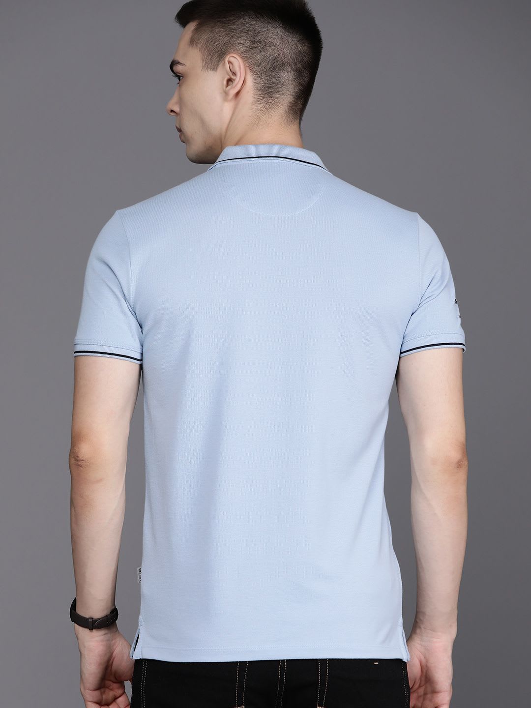 Louis Philippe Jeans Men Slim Fit Collar Tipping & Arm Branding Half Sleeve Tshirt - right view