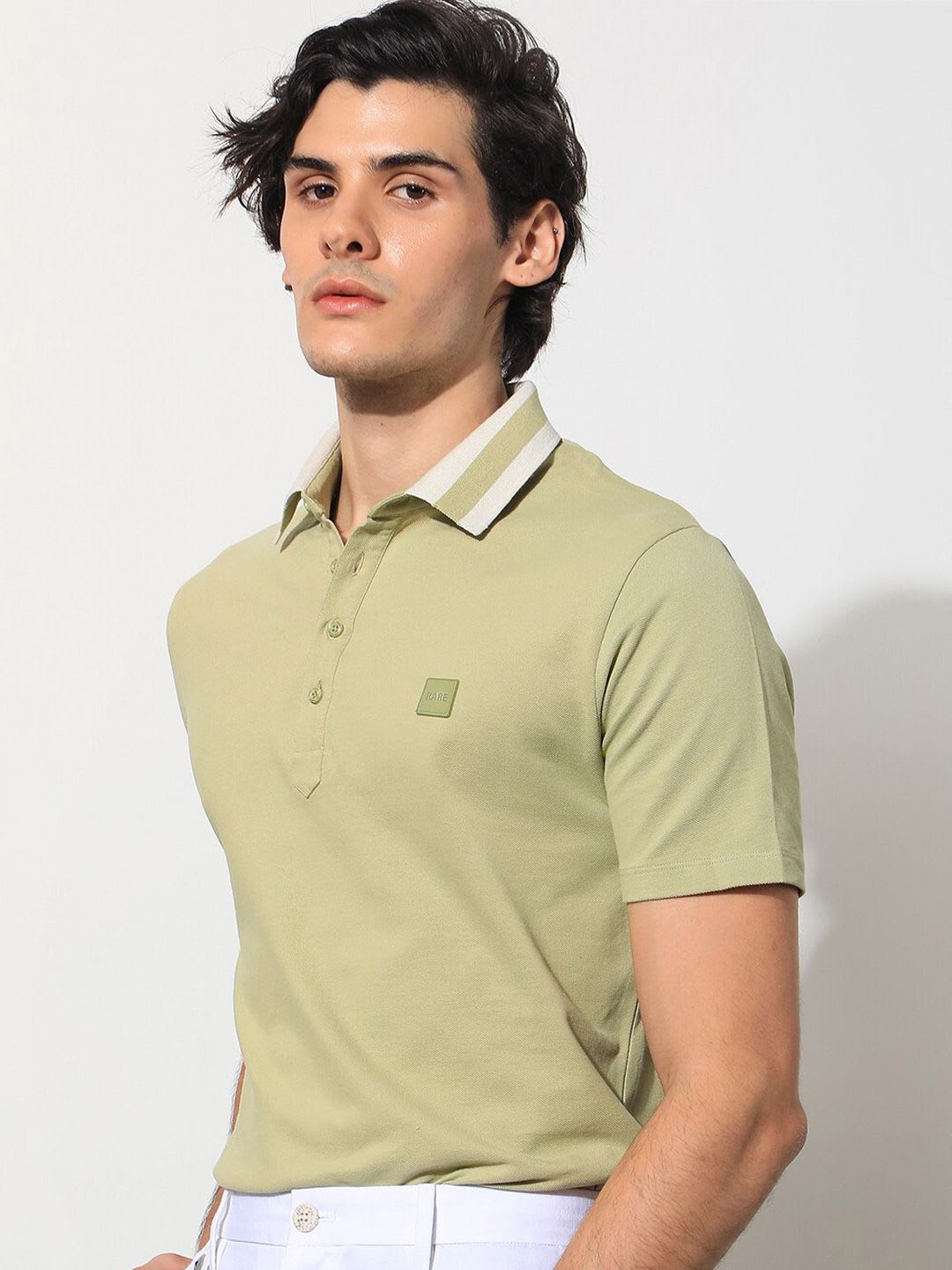 RARE RABBIT Men Plain Spread Collar Half Sleeve Cotton Regular Fit Polo T-Shirt - back view