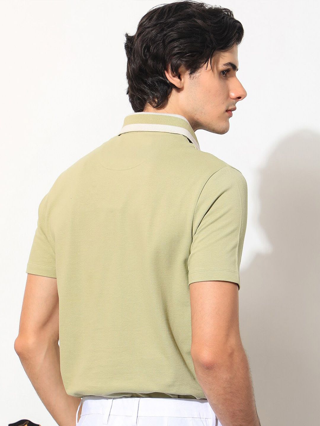 RARE RABBIT Men Plain Spread Collar Half Sleeve Cotton Regular Fit Polo T-Shirt - right view