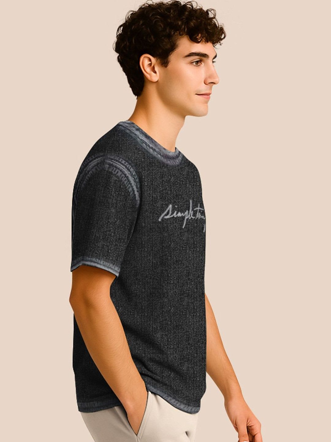 BULLMER Pack Of 2 Typography Printed Crew Neck Drop Shoulder Oversized T-shirts - back view