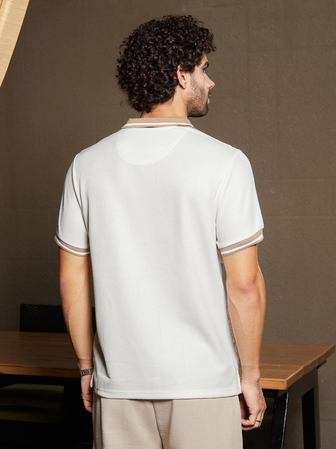 CAHOOT Men Self Design Polo Collar Cotton T-shirt - right view