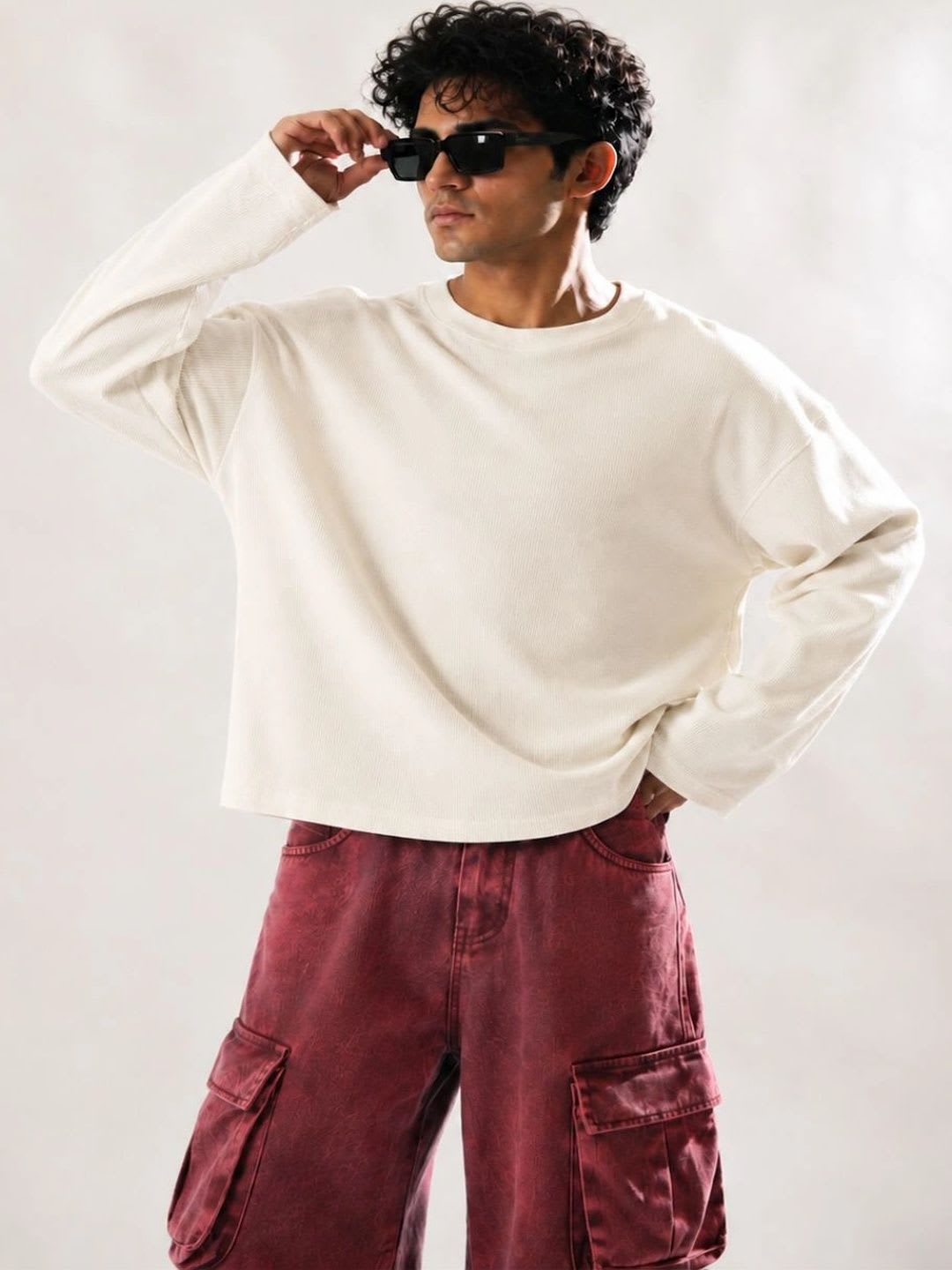BEOVER Men's Boxy Fit Self Design Round Neck T-shirt - default view
