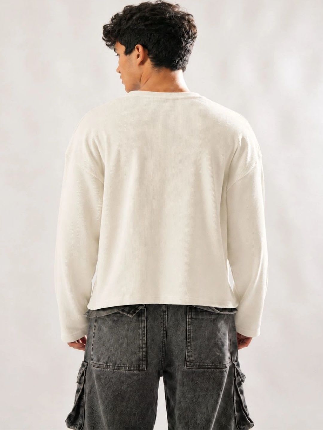 BEOVER Men's Boxy Fit Self Design Round Neck T-shirt - back view