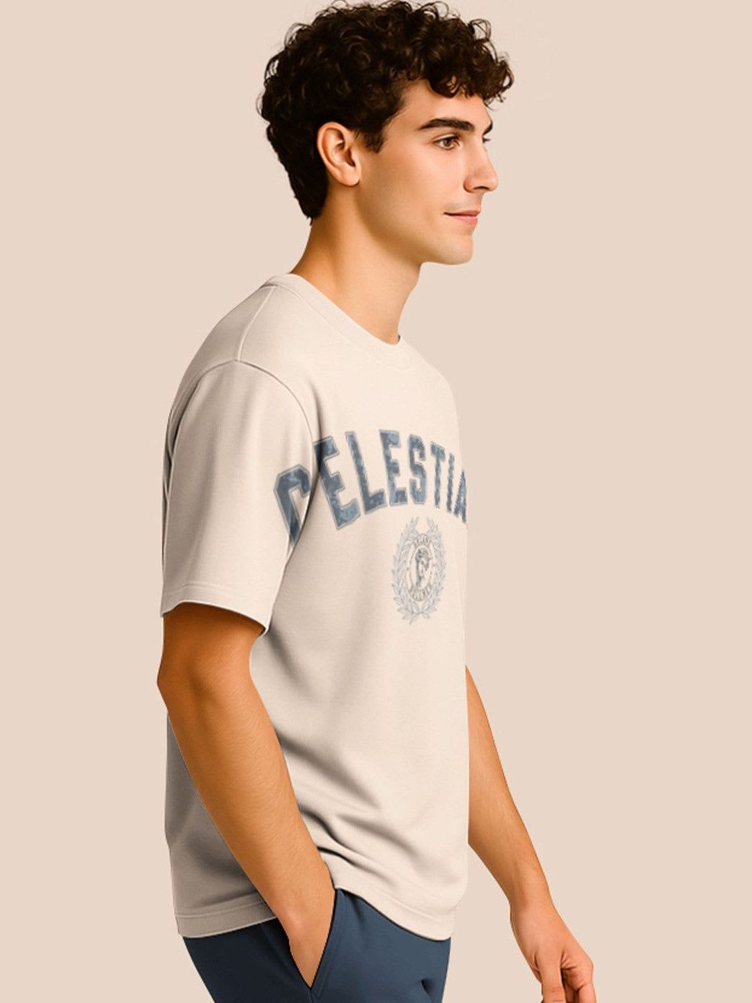 BULLMER Pack Of 2 Typography Printed Crew Neck Drop Shoulder Oversized T-shirts - back view