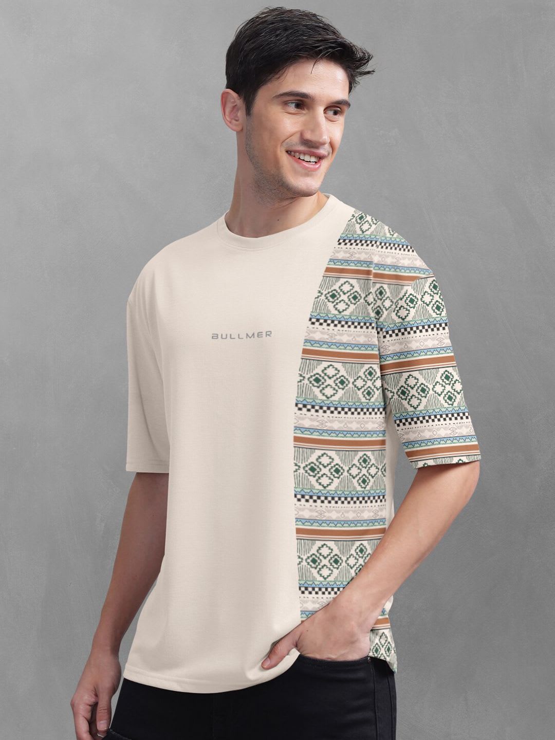 BULLMER Tribal Printed Oversized Cotton T-shirt - back view