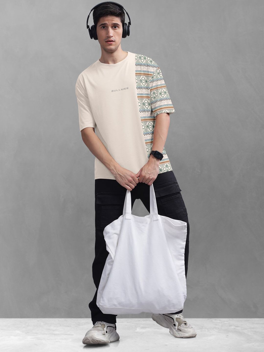 BULLMER Tribal Printed Oversized Cotton T-shirt - left view