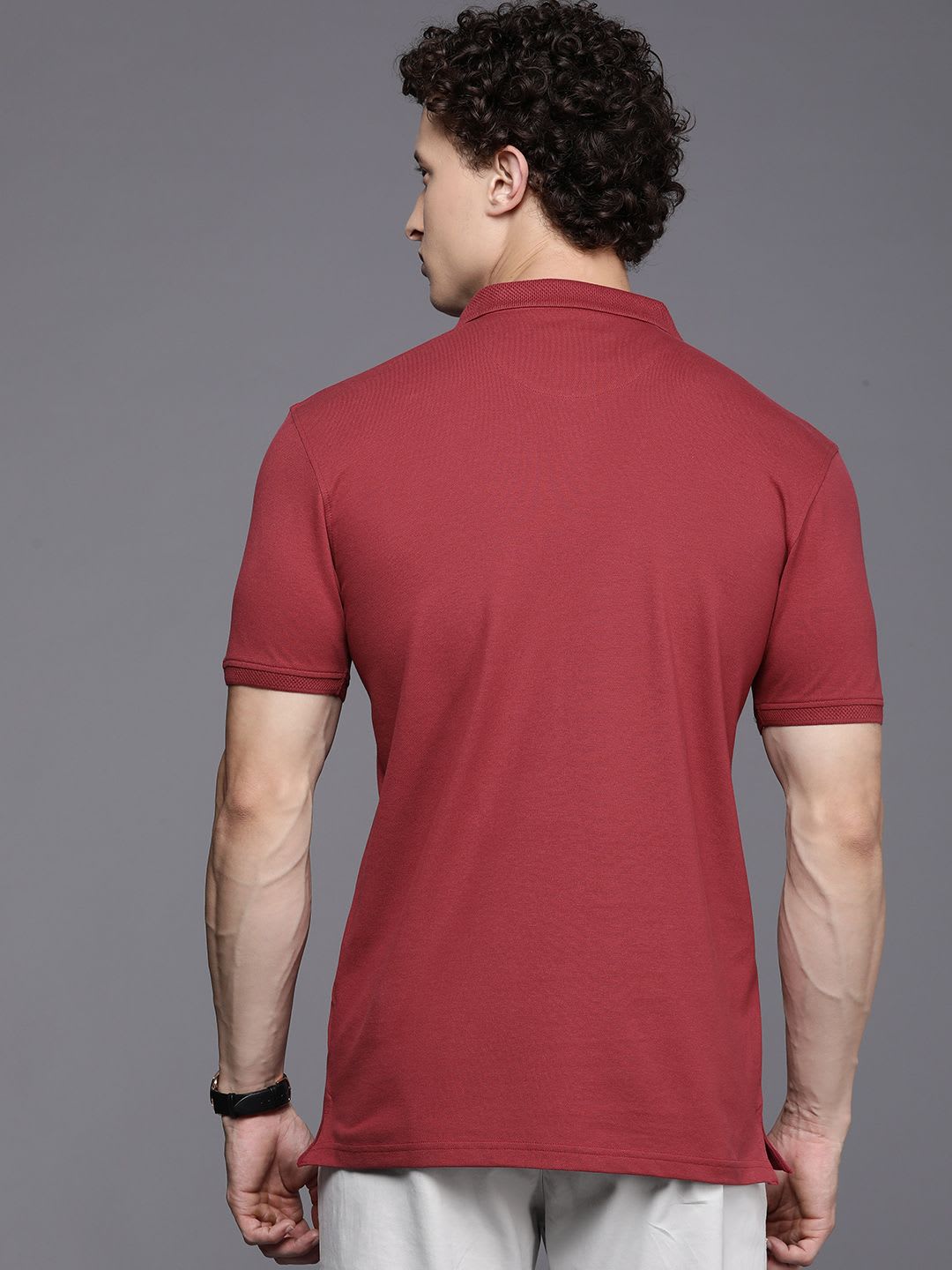 Louis Philippe Sport Men Slim Fit Textured Collar Solid Pique Half Sleeve Polo Tshirt - right view