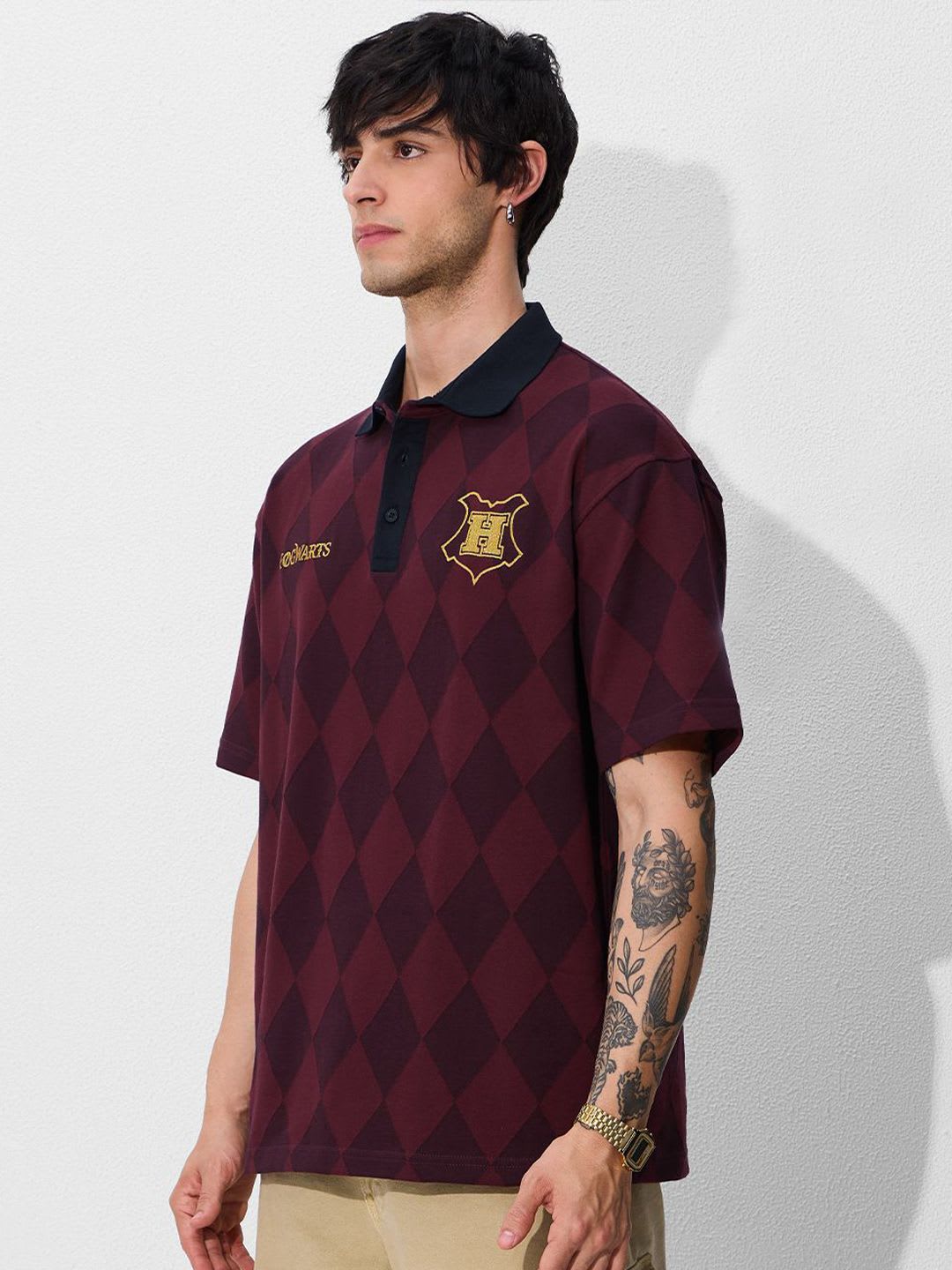 The Souled Store Men Oversized Jacquard Polo Multi Tshirts - back view