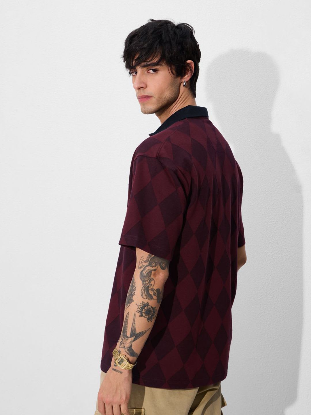 The Souled Store Men Oversized Jacquard Polo Multi Tshirts - right view