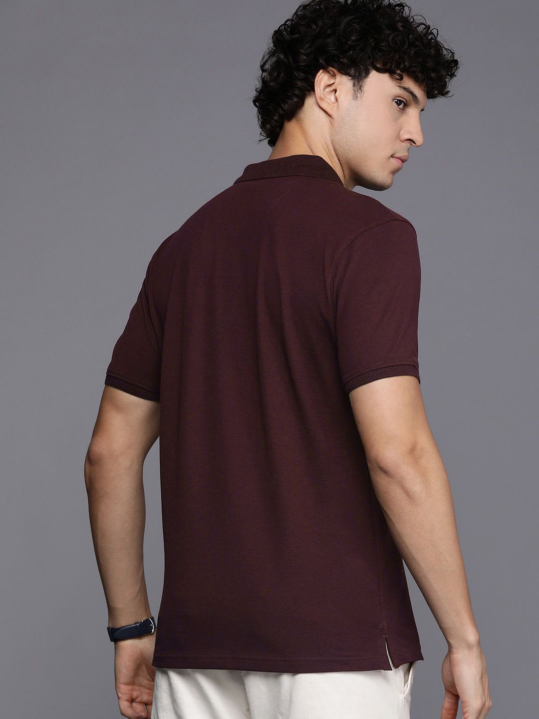 Louis Philippe Sport Men Slim Fit Textured Collar Solid Pique Half Sleeve Polo Tshirt - right view