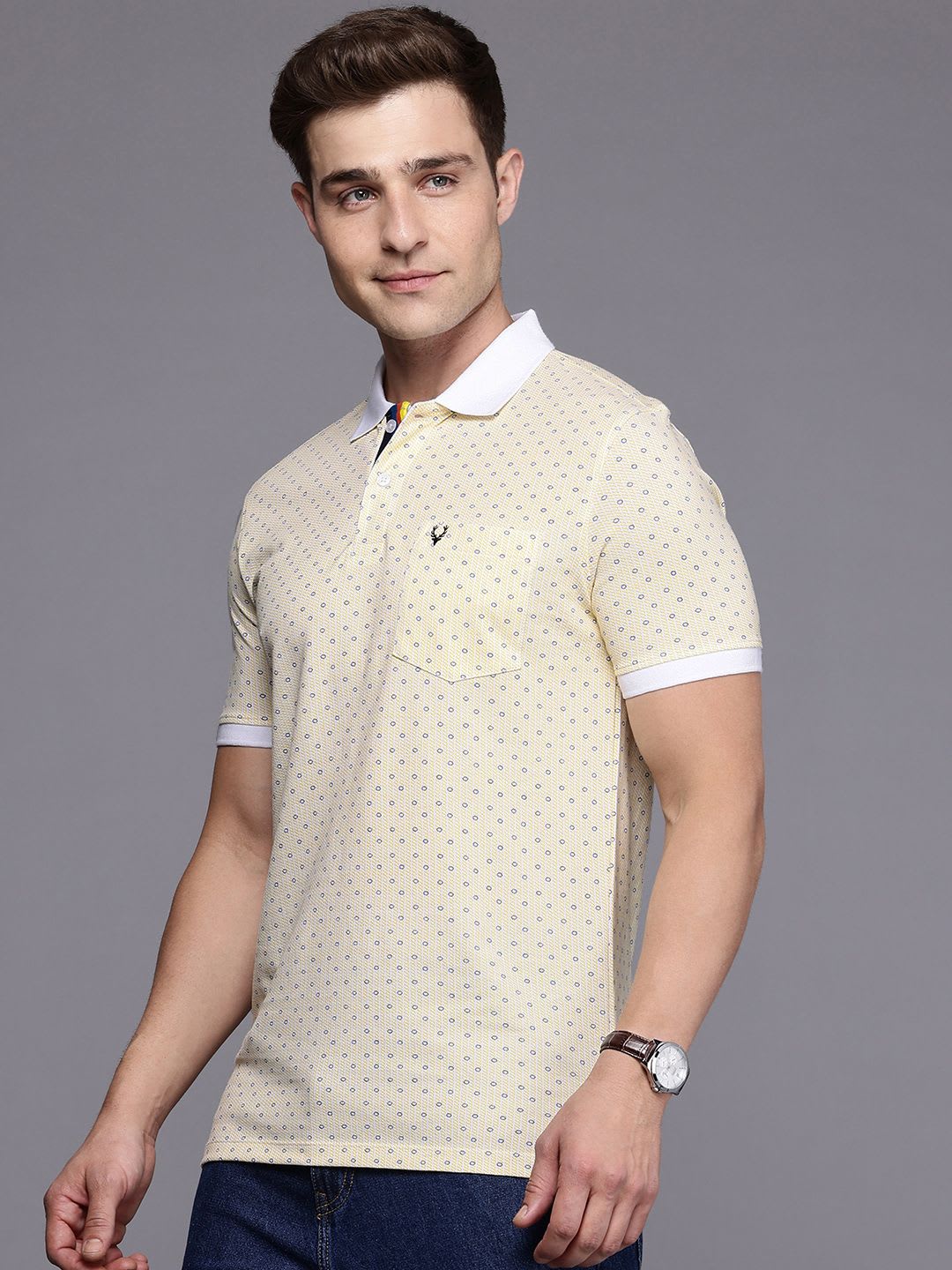 Allen Solly Printed Polo Collar Pure Cotton T-shirt - back view