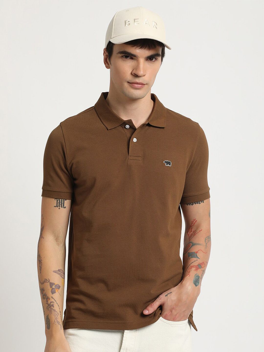 THE BEAR HOUSE Polo Collar Pure Cotton Slim Fit T-shirt - default view