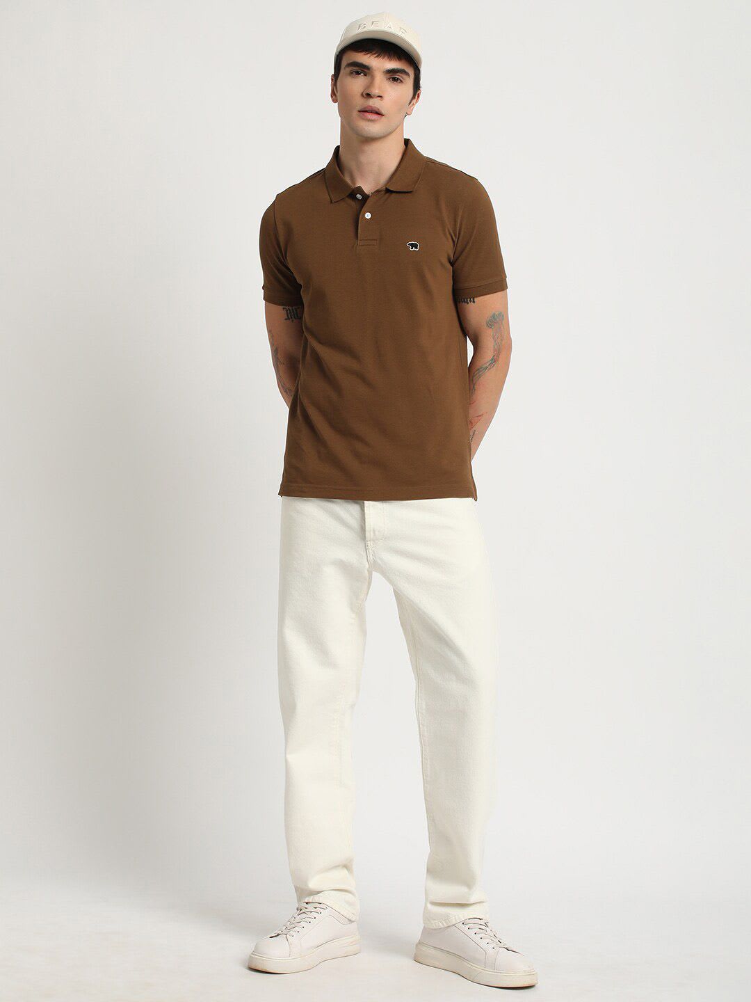 THE BEAR HOUSE Polo Collar Pure Cotton Slim Fit T-shirt - left view