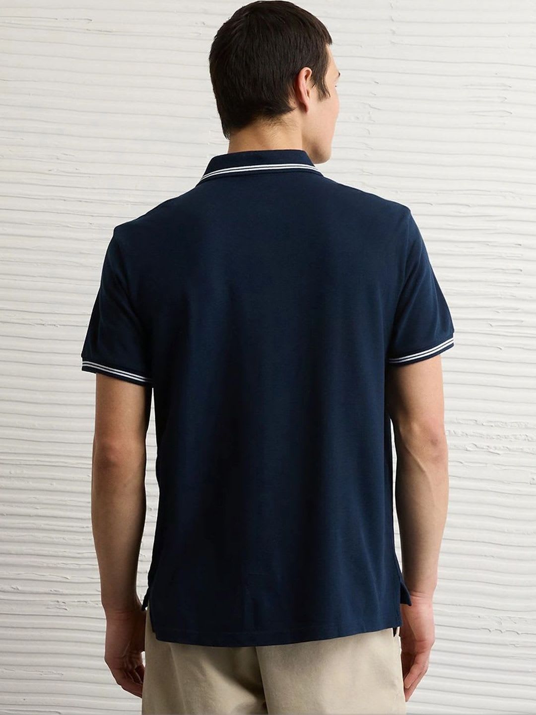AMERICAN EAGLE OUTFITTERS Men's Standard Fit Tipped Pique Polo T-Shirt - back view