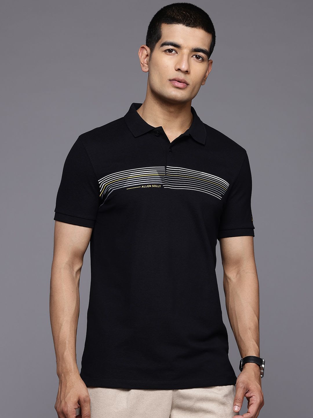 Allen Solly Men Striped Polo Collar T-shirt - back view