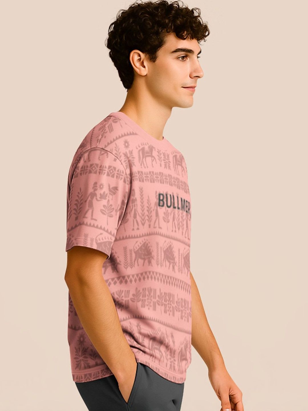BULLMER Pack Of 2 Graphic Printed Crew Neck Drop Shoulder Oversized T-shirts - back view