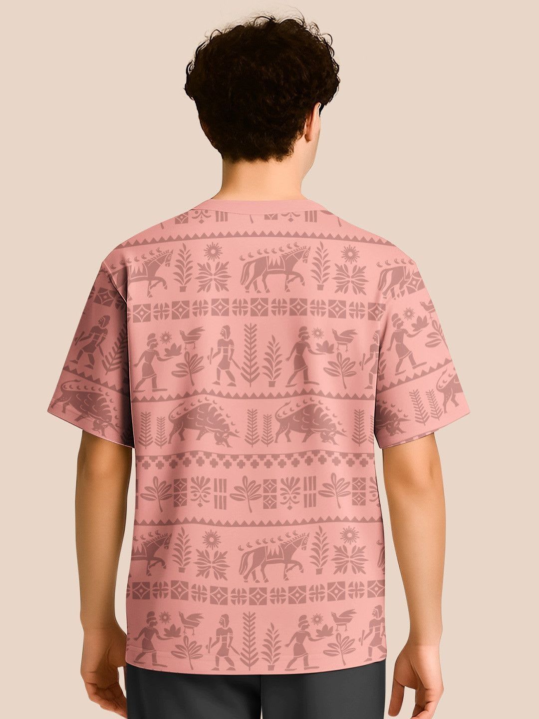 BULLMER Pack Of 2 Graphic Printed Crew Neck Drop Shoulder Oversized T-shirts - right view