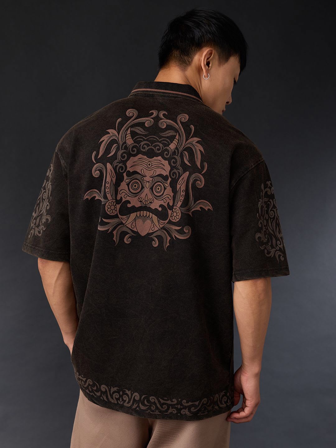 The Souled Store Men Oversized Fit Printed Black Polos - default view