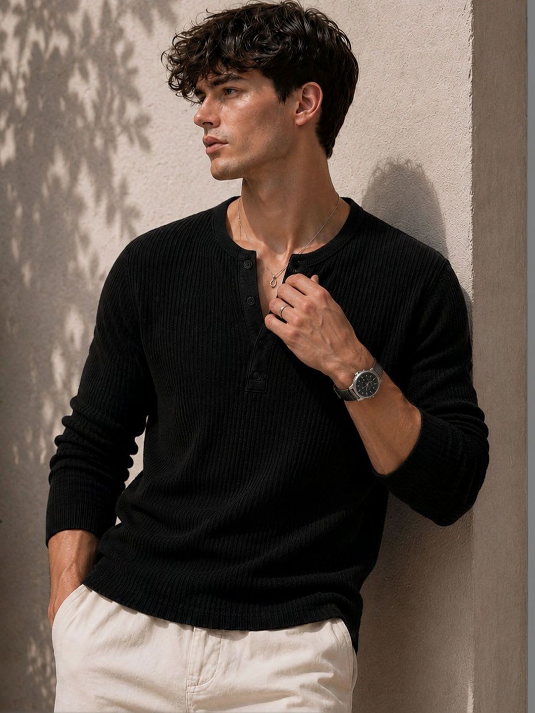 THE BEETEL HOUSE Men Henley Neck T-shirt - back view