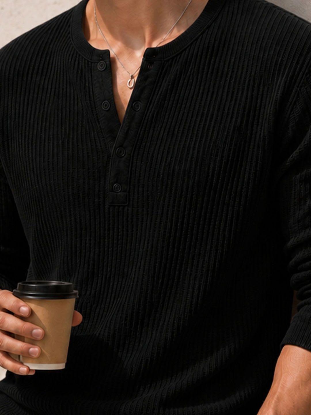 THE BEETEL HOUSE Men Henley Neck T-shirt - left view