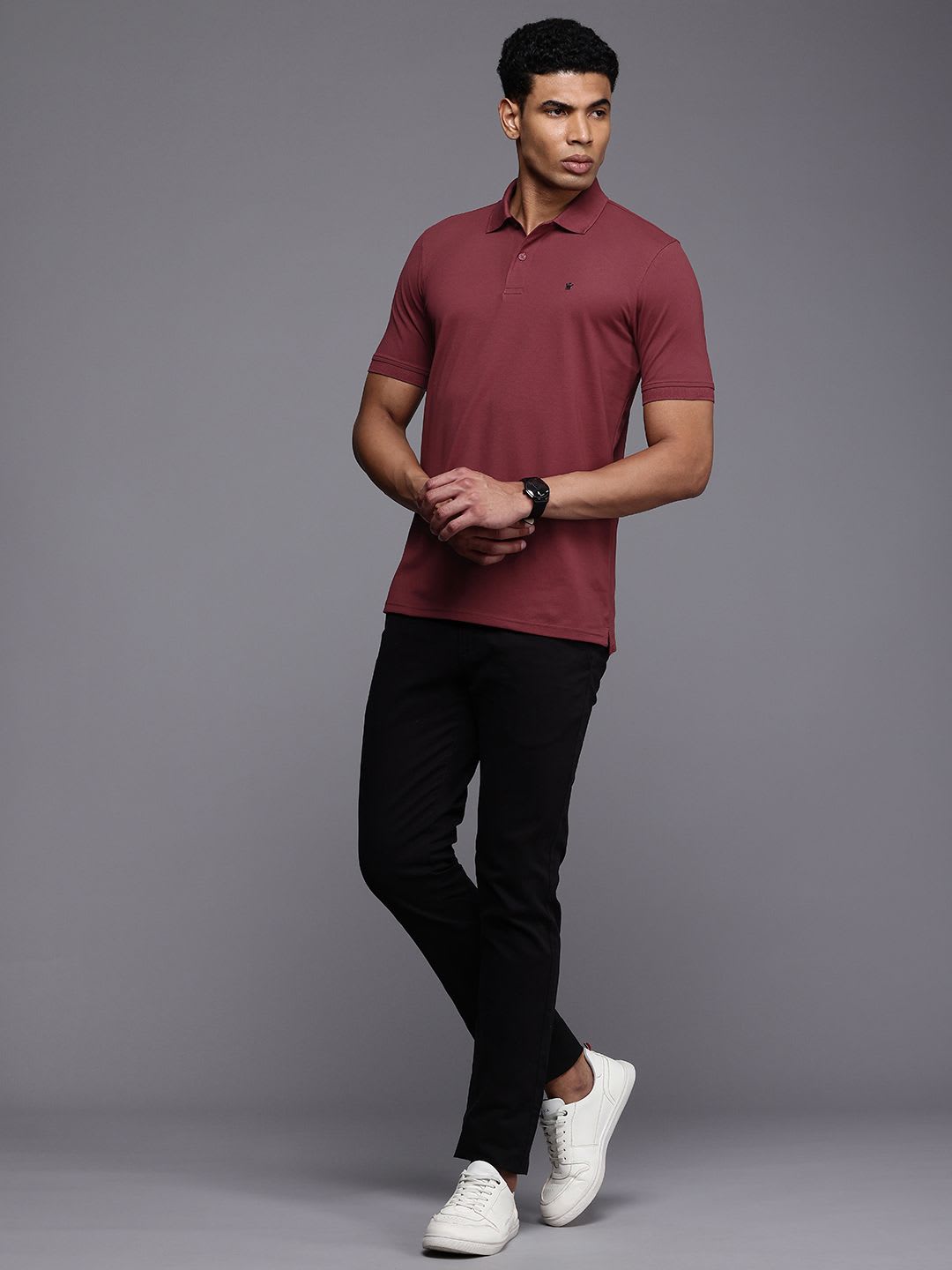 Louis Philippe Men Regular Fit Stretch Light weight Pique Half Sleeve Formal Tshirt - default view
